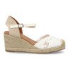 Sandalias de cuña media en yute crochet de mujer color blanco VR5-1522
