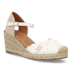 Sandalias de cuña media en yute crochet de mujer color blanco VR5-1522