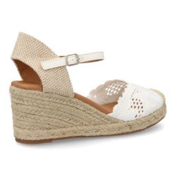 Sandalias de cuña media en yute crochet de mujer color blanco VR5-1522