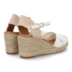 Sandalias de cuña media en yute crochet de mujer color blanco VR5-1522