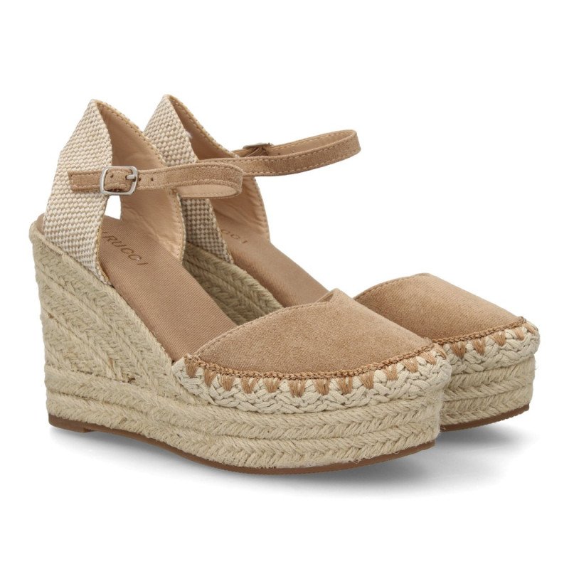Sandalias de cuña y plataforma en yute de mujer color taupe VR5-1528