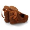 Sandalias de cuña en yute comoda lazos de mujer color camel VR6-3110