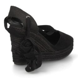 Sandalias de cuña en yute comoda lazos de mujer color negro VR6-3110