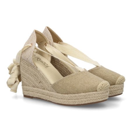 Sandalias doradas de cuña en yute comoda lazos de mujer VR6-3110