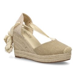 Sandalias doradas de cuña en yute comoda lazos de mujer VR6-3110