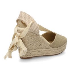 Sandalias doradas de cuña en yute comoda lazos de mujer VR6-3110
