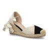 Sandalias de cuña en yute comoda lazos de mujer bicolor negro y beige VR6-3115