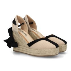 Sandalias de cuña y plataforma en yute de mujer lazos de mujer color beige VR6-3192