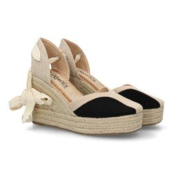 Sandalias de cuña y plataforma en yute de mujer lazos de mujer color negro VR6-3192