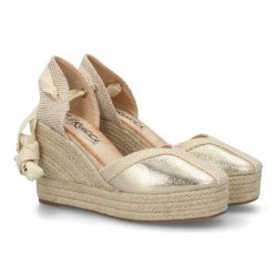 Sandalias doradas de cuña y plataforma en yute de mujer lazos de mujer VR6-3192