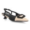 Zapatos de vestir tacon bajo destalonado de mujer bicolor beige y negro X-5333