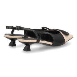 Zapatos de vestir tacon bajo destalonado de mujer bicolor beige y negro X-5333