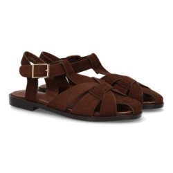 Sandalias planas romanas comodas de mujer color marron cafe X-5731