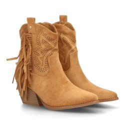 Botines camperos flecos tacon medio de mujer color camel YZ25-94