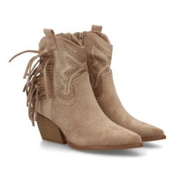 Botines camperos flecos tacon medio de mujer color kaki YZ25-94