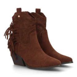 Botines camperos flecos tacon medio de mujer color marron YZ25-94