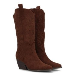 Botas camperas altas tacon medio caña calada de mujer color marron YZ25-95