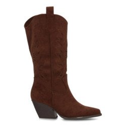 Botas camperas altas tacon medio caña calada de mujer color marron YZ25-95