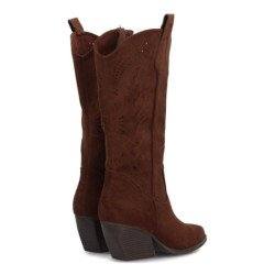 Botas camperas altas tacon medio caña calada de mujer color marron YZ25-95