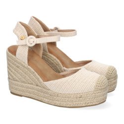 Alpargatas de cuña en yute cómoda hebilla mujer beige CF-5243