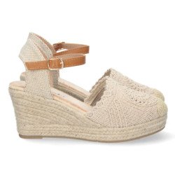 Alpargatas de cuña en yute crochet mujer color beige