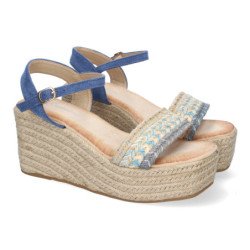 Sandalias de cuña y plataforma en yute para mujer color azul LL-03