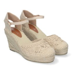 Alpargatas de cuña cómoda en yute mujer estilo valenciana beige VRA-851