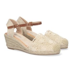 Alpargata de cuña media de yute cómoda pala crochet beige YJ761