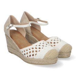Alpargatas de cuña en yute con pala calada mujer color blanco A-3004