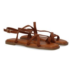 Sandalias planas cómodas trenzadas para mujer color camel 1U4