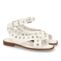 Sandalias planas cómodas ojales de metal para mujer color blanco 2287