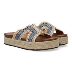 Sandalias planas en yute pala trenzada para mujer color azul 3U11