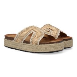 Sandalias planas en yute pala trenzada para mujer color beige 3U11