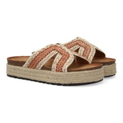 Sandalias planas en yute pala trenzada para mujer color rosa 3U11