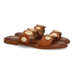 Sandalias planas cómodas para mujer color camel AA-32