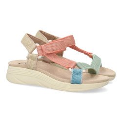 Sandalias planas cómodas velcro para mujer color rojo FF-86