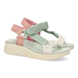 Sandalias planas cómodas velcro para mujer color verde FF-86