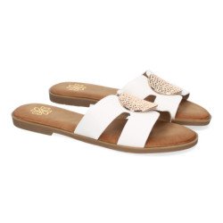 Sandalias planas cómodas broche en pala para mujer blanco GG-63