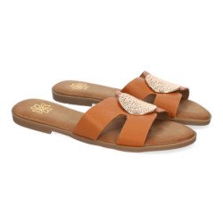Sandalias planas cómodas broche en pala mujer camel GG-63