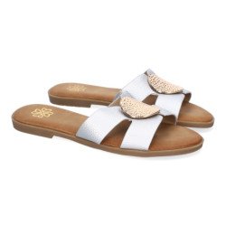 Sandalias planas cómodas broche en pala mujer plata GG-63