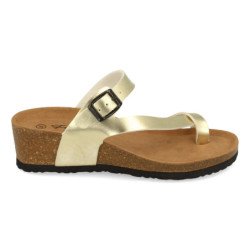 Sandalias de cuña bio doradas tipo esclava mujer M-28