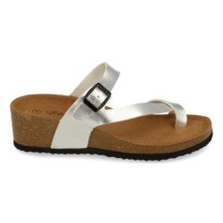 Sandalias de cuña bio plateadas tipo esclava mujer M-28