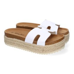 Sandalias bio de plataforma en yute para mujer color blanco M-288