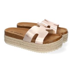 Sandalias bio de plataforma en yute para mujer color champan M-288