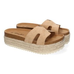 Sandalias bio de plataforma en yute para mujer color kaki M-288