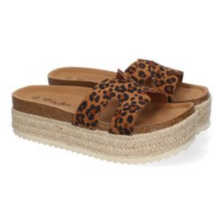 Sandalias planas en yute para mujer estampado animal M-288