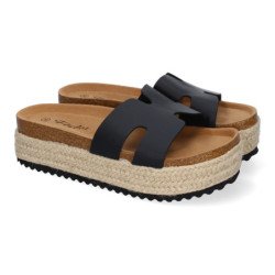 Sandalias bio de plataforma en yute para mujer color negro M-288