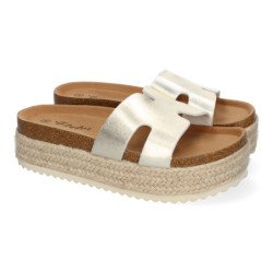 Sandalias doradas bio de plataforma en yute para mujer M-288