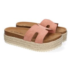 Sandalias bio de plataforma en yute para mujer color rosa M-288