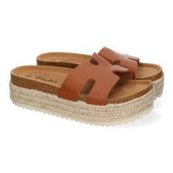 Sandalias bio de plataforma en yute para mujer color taupe M-288